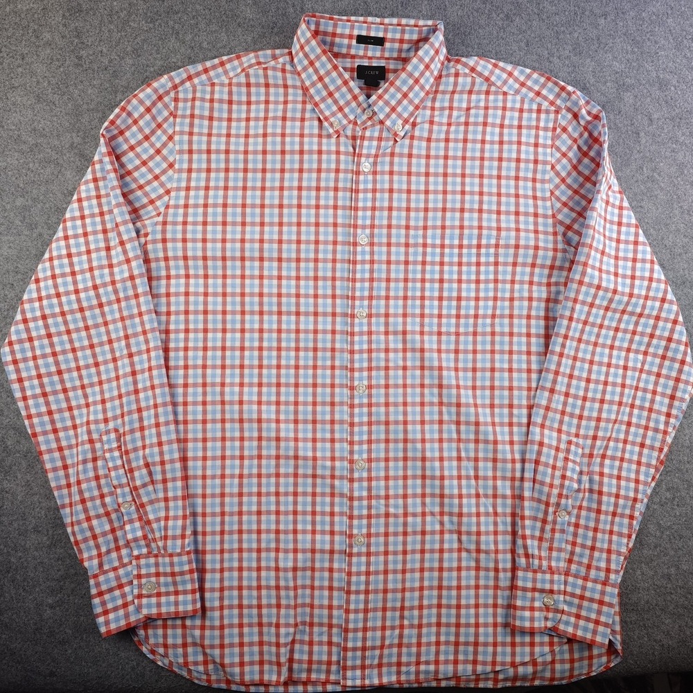 J Crew Shirt Mens‎ XL Slim Fit Red Blue Plaid Long Sleeve Button Down Cotton